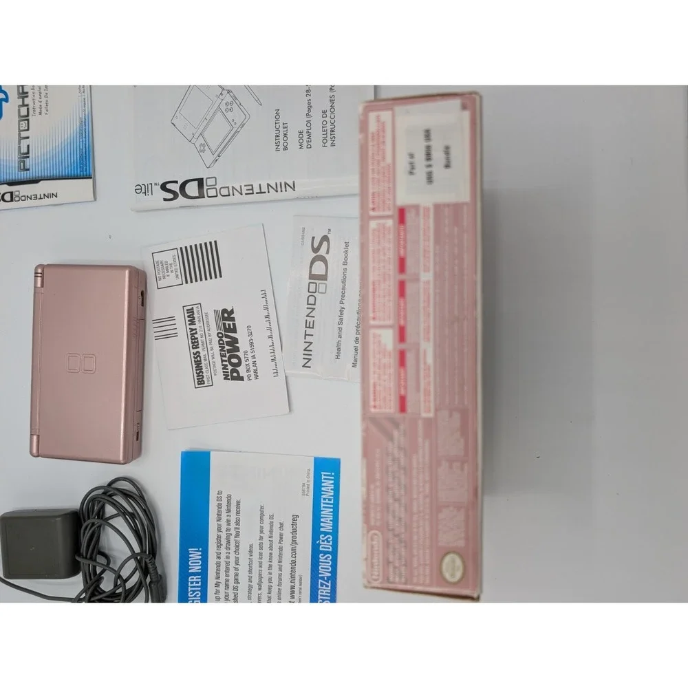 Nintendo DS Lite Coral Pink Console Complete In Box CIB Charger Manual Tested